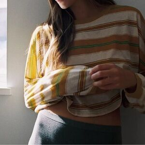 Out From Under Urban Outfitters Ella Stripe Cropped Ballon Sleeve Long Sleeve